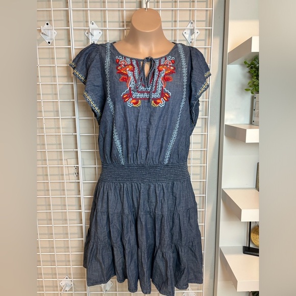 Women’s eShakti Wool Embellished Cotton Chambray Tier Dress Size 20W - Picture 3 of 12